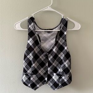 Black and White Plaid Vest